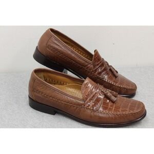Florsheim Loafers Mens 11 D Brown Tassel Moccasin Croc Embossed Leather 18469